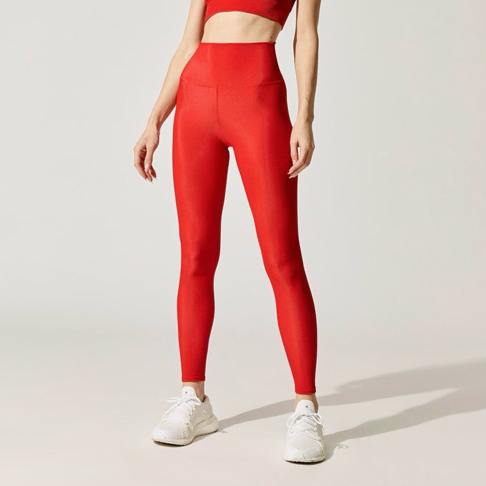 Carbon38 Red Full Length High Waist 7/8 Athletic Gym Leggings